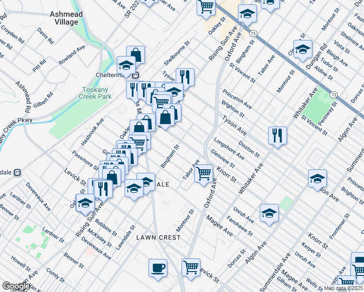 map of restaurants, bars, coffee shops, grocery stores, and more near 604 Knorr Street in Philadelphia