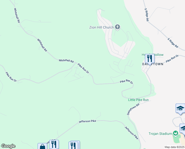 map of restaurants, bars, coffee shops, grocery stores, and more near 351 Pike Run Drive in Washington County