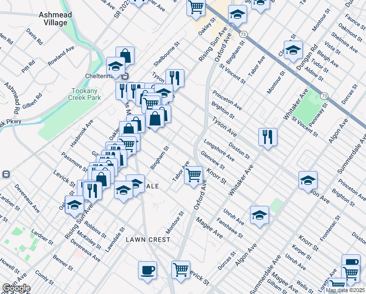 map of restaurants, bars, coffee shops, grocery stores, and more near 623 Knorr Street in Philadelphia
