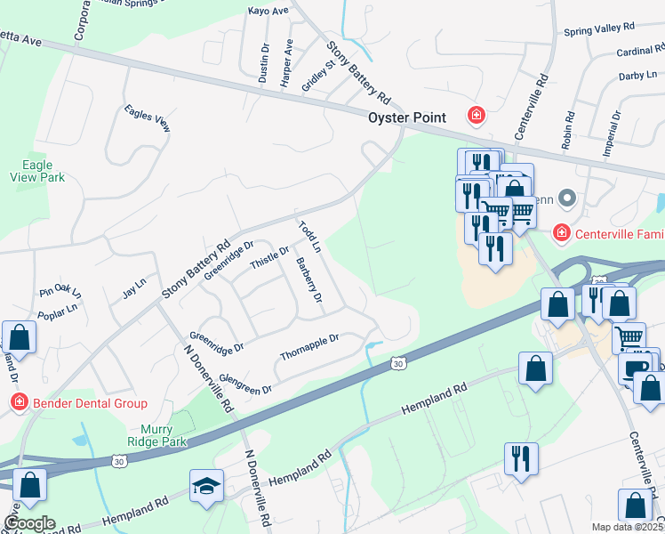 map of restaurants, bars, coffee shops, grocery stores, and more near 3077 Todd Lane in Lancaster