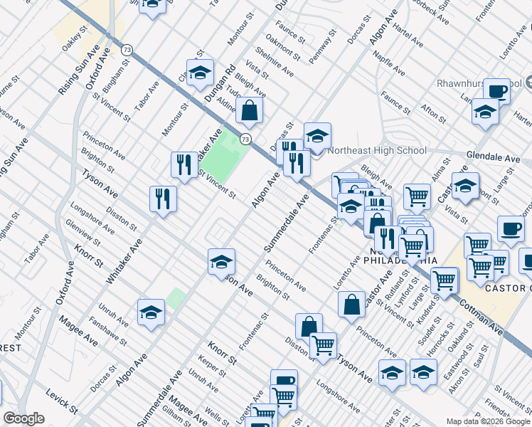 map of restaurants, bars, coffee shops, grocery stores, and more near 1128 Wellington Street in Philadelphia