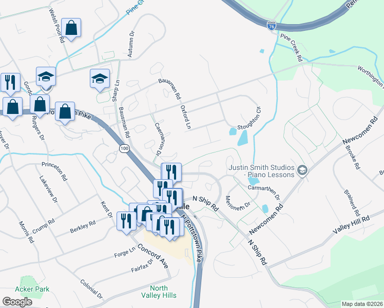 map of restaurants, bars, coffee shops, grocery stores, and more near 202 Mill Pond Drive in Exton
