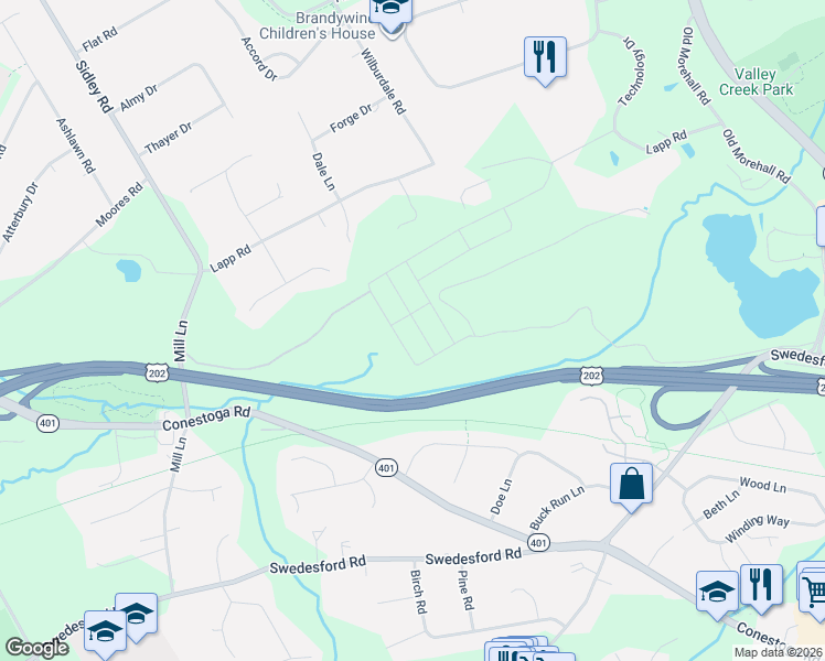 map of restaurants, bars, coffee shops, grocery stores, and more near 272 Lapp Road in Malvern