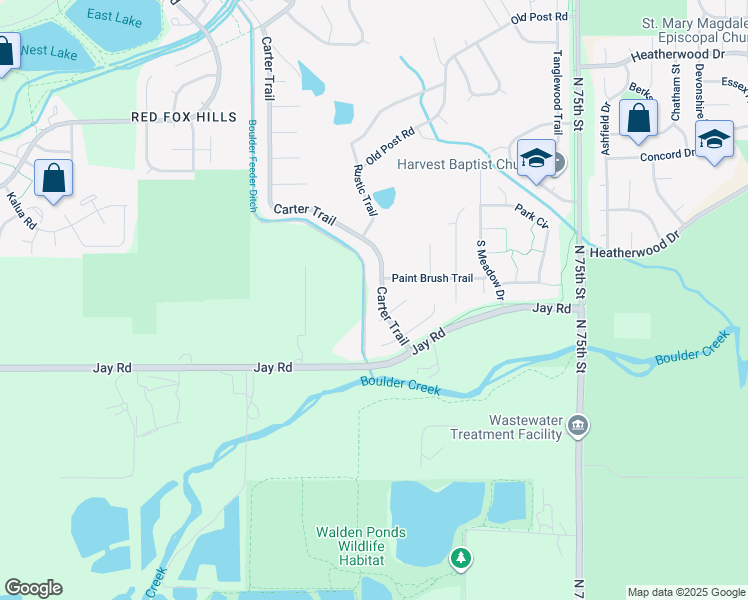 map of restaurants, bars, coffee shops, grocery stores, and more near 4311 Carter Trail in Boulder