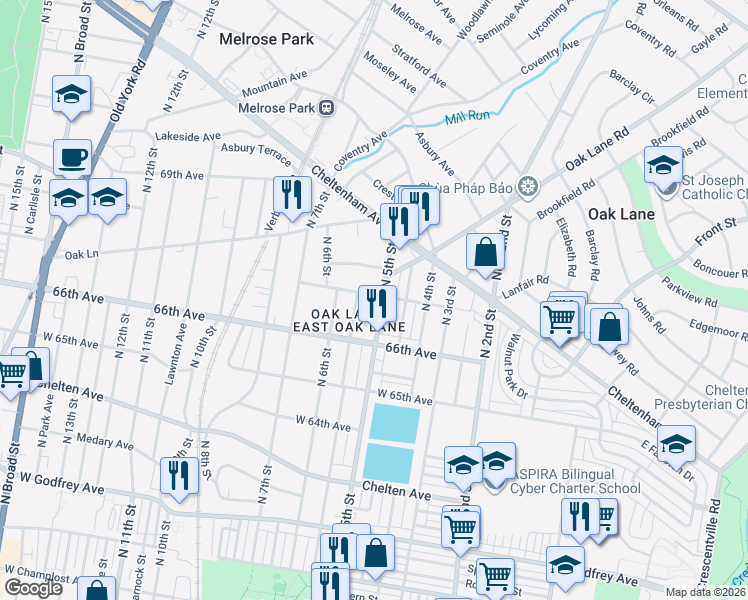 map of restaurants, bars, coffee shops, grocery stores, and more near 512 67th Avenue in Philadelphia