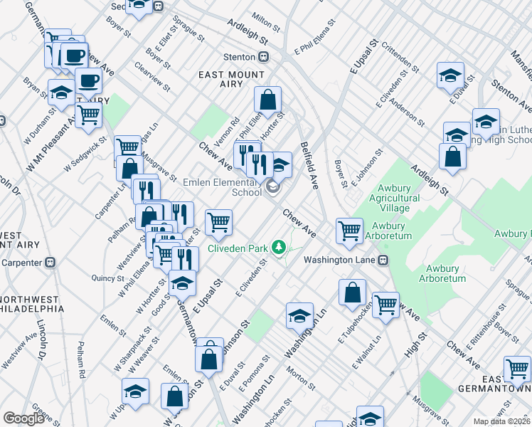 map of restaurants, bars, coffee shops, grocery stores, and more near in Philadelphia