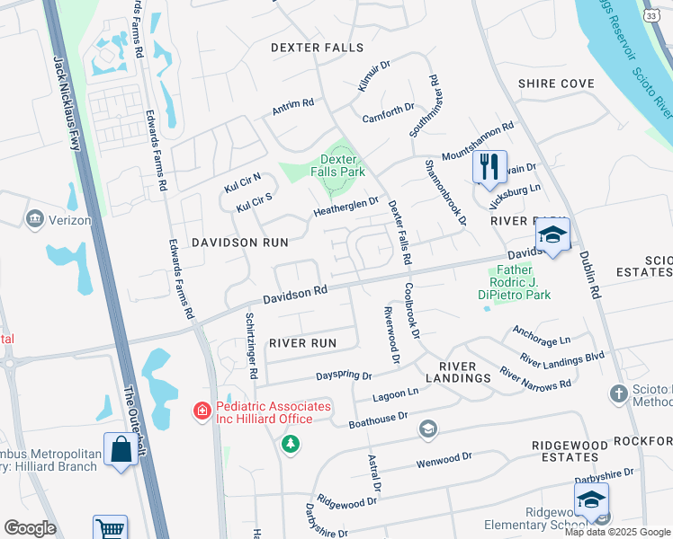 map of restaurants, bars, coffee shops, grocery stores, and more near 4805 Farber Row in Columbus