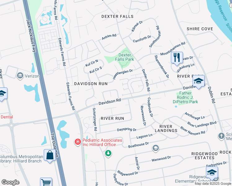map of restaurants, bars, coffee shops, grocery stores, and more near 4861 Herndon Drive in Columbus