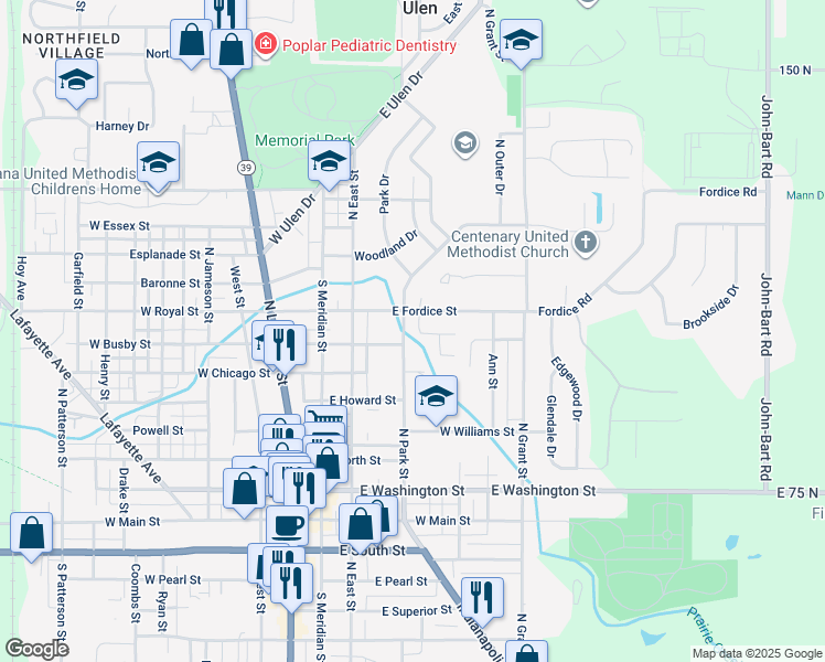 map of restaurants, bars, coffee shops, grocery stores, and more near 631 North Park Street in Lebanon