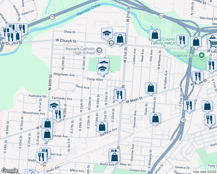 map of restaurants, bars, coffee shops, grocery stores, and more near 76 North 23rd Street in Newark