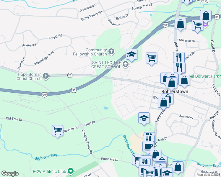 map of restaurants, bars, coffee shops, grocery stores, and more near 535 Red Maple Way in Lancaster