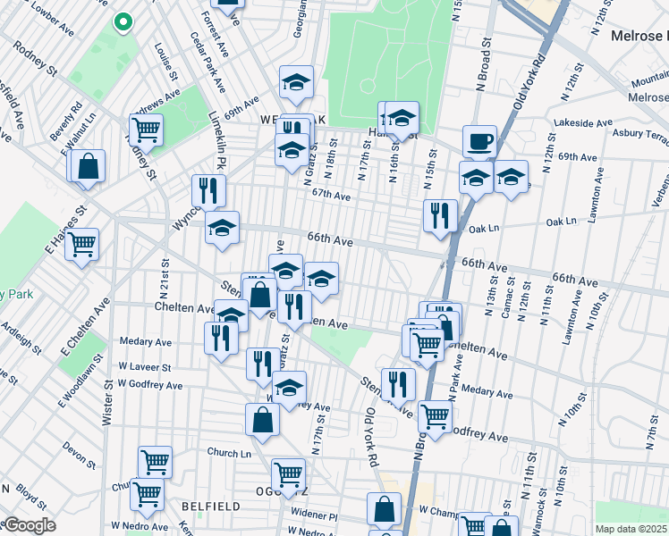 map of restaurants, bars, coffee shops, grocery stores, and more near 6517 North Bouvier Street in Philadelphia