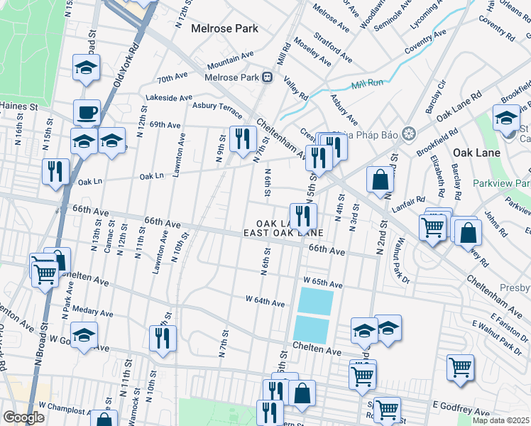 map of restaurants, bars, coffee shops, grocery stores, and more near in Philadelphia