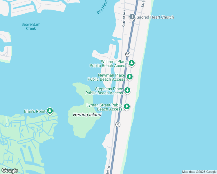 map of restaurants, bars, coffee shops, grocery stores, and more near 980 Lagoon Lane North in Mantoloking