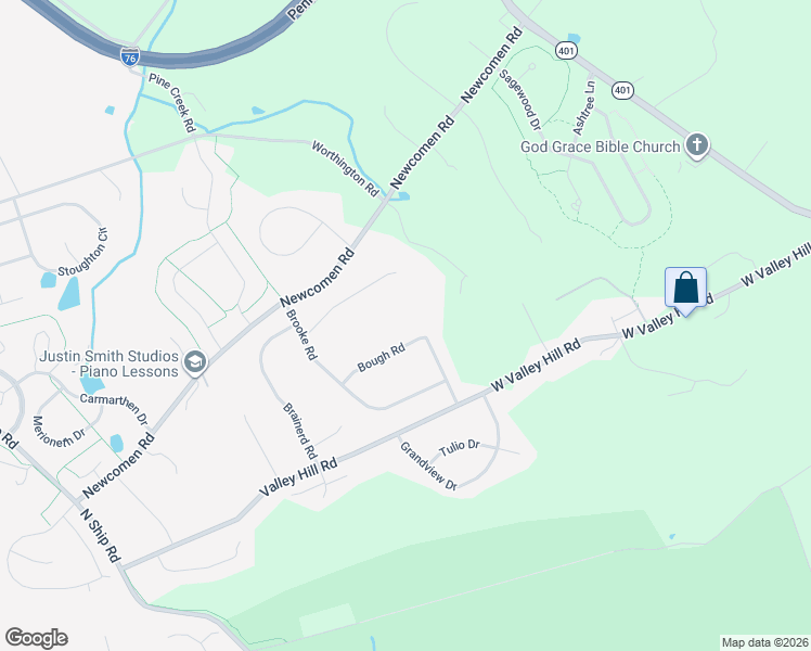 map of restaurants, bars, coffee shops, grocery stores, and more near 613 Bough Road in Exton