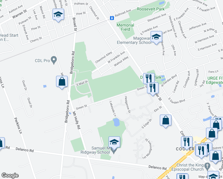 map of restaurants, bars, coffee shops, grocery stores, and more near 272 Green Street in Edgewater Park