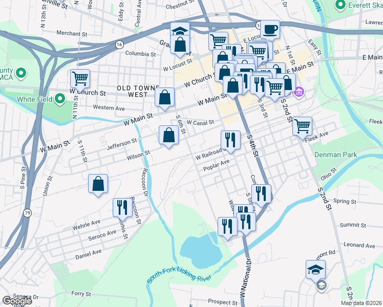 map of restaurants, bars, coffee shops, grocery stores, and more near 78 South 6th Street in Newark