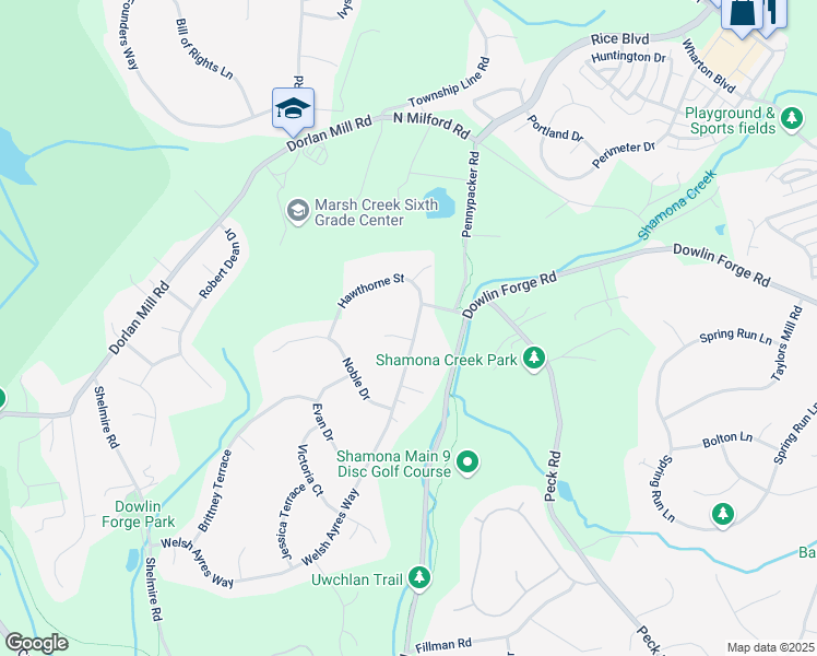 map of restaurants, bars, coffee shops, grocery stores, and more near 101 Stacey Court in Downingtown