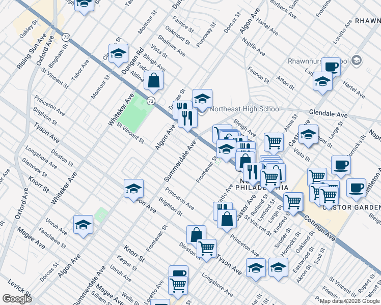map of restaurants, bars, coffee shops, grocery stores, and more near 1209 Wellington Street in Philadelphia