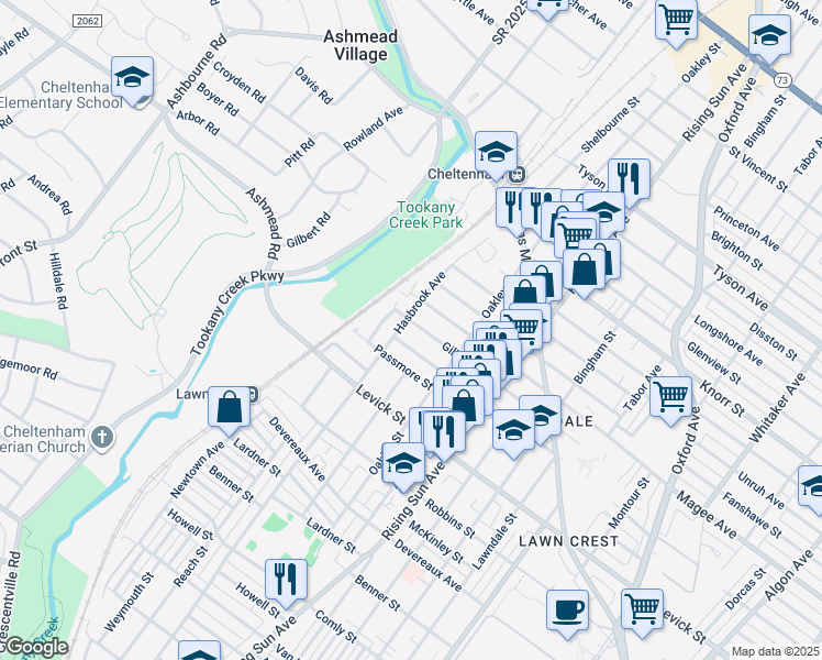 map of restaurants, bars, coffee shops, grocery stores, and more near 304 Gilham Street in Philadelphia