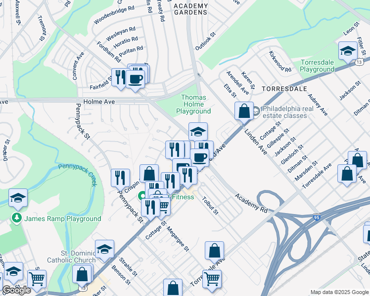map of restaurants, bars, coffee shops, grocery stores, and more near 3918 Dartmouth Place in Philadelphia