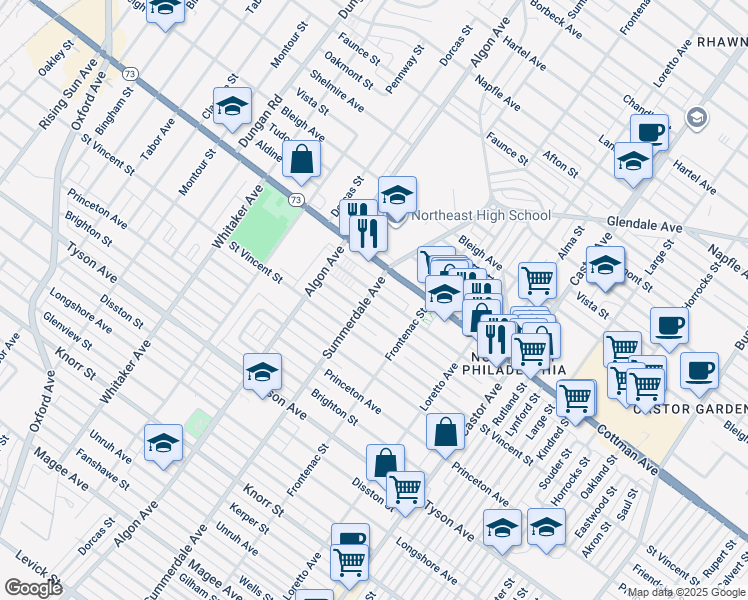 map of restaurants, bars, coffee shops, grocery stores, and more near 1209 Wellington Street in Philadelphia