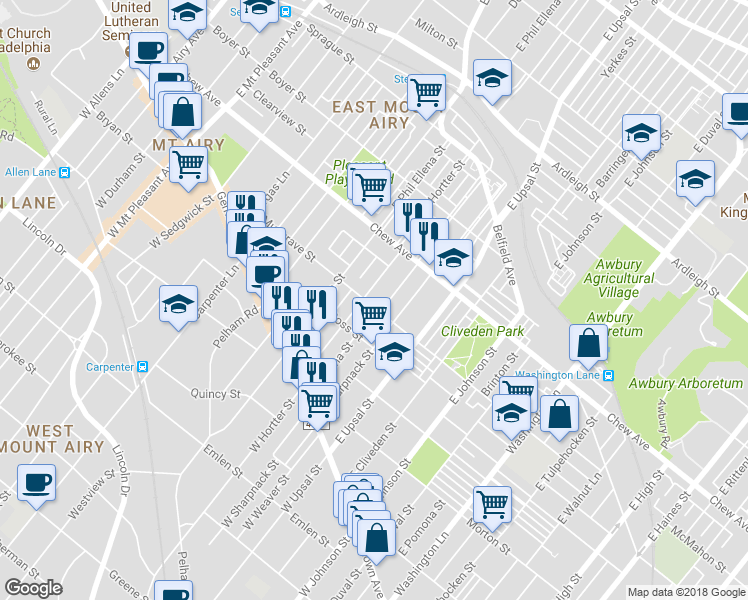 map of restaurants, bars, coffee shops, grocery stores, and more near 6635 Musgrave Street in Philadelphia