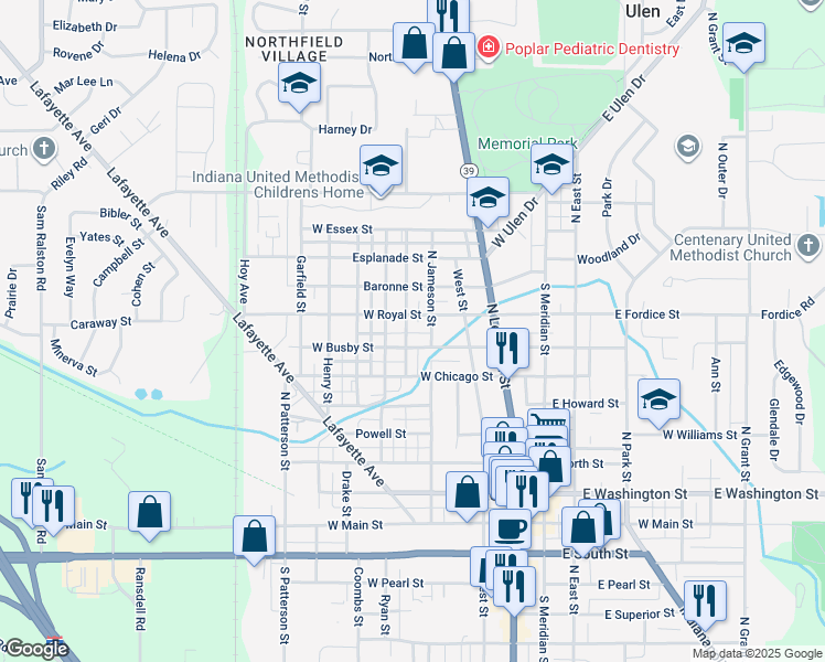 map of restaurants, bars, coffee shops, grocery stores, and more near 604 West Busby Street in Lebanon
