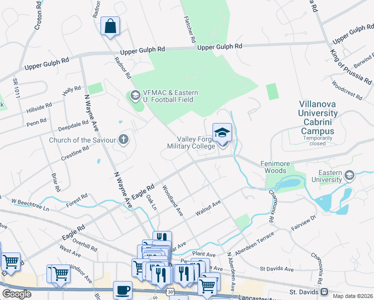 map of restaurants, bars, coffee shops, grocery stores, and more near b/7 Fariston Road in Wayne
