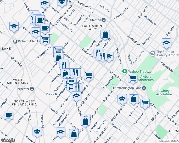 map of restaurants, bars, coffee shops, grocery stores, and more near 6635 Musgrave Street in Philadelphia