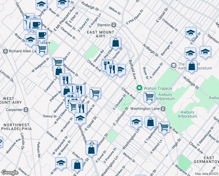 map of restaurants, bars, coffee shops, grocery stores, and more near 252 East Sharpnack Street in Philadelphia