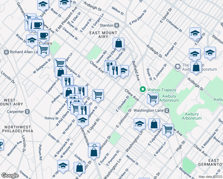 map of restaurants, bars, coffee shops, grocery stores, and more near 252 East Sharpnack Street in Philadelphia