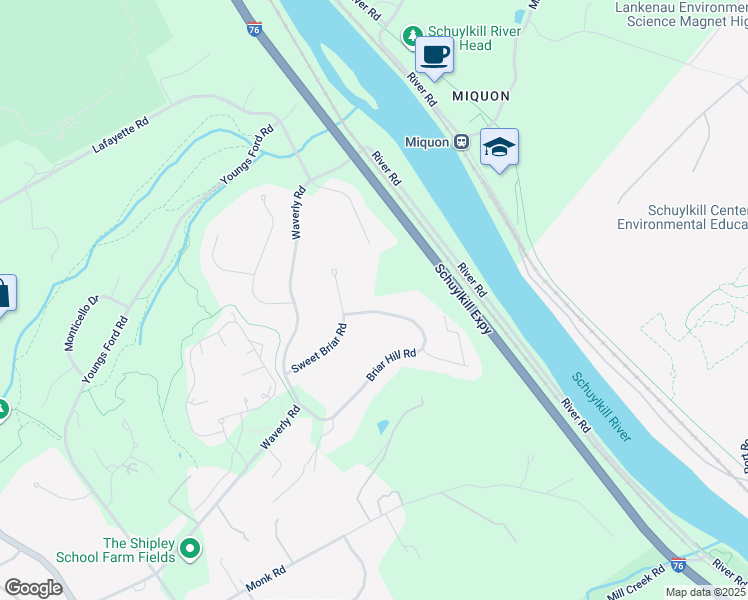 map of restaurants, bars, coffee shops, grocery stores, and more near 1629 Briar Hill Road in Gladwyne