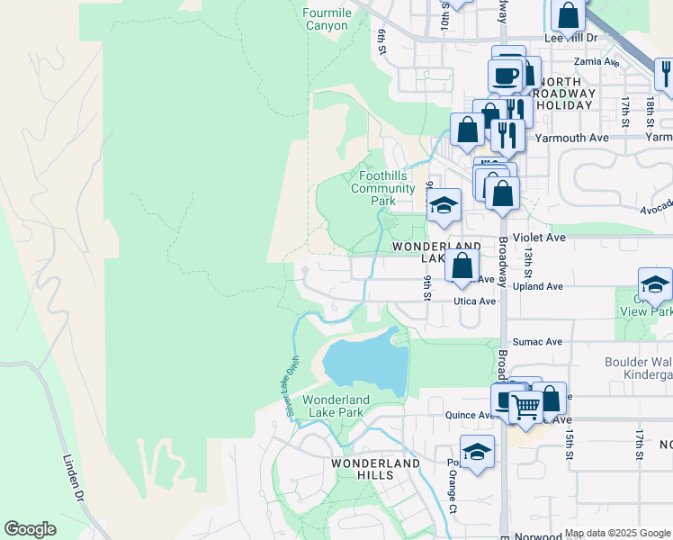 map of restaurants, bars, coffee shops, grocery stores, and more near 592 Union Avenue in Boulder