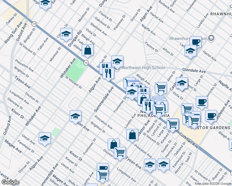 map of restaurants, bars, coffee shops, grocery stores, and more near 1209 Wellington Street in Philadelphia