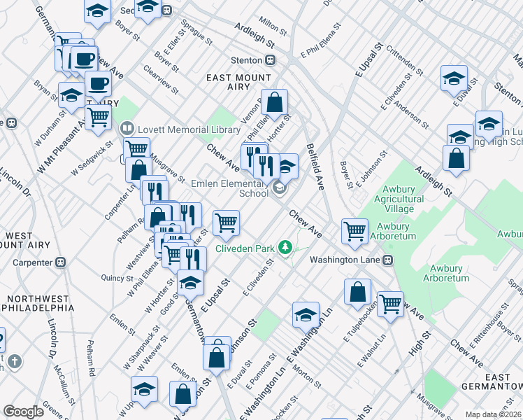 map of restaurants, bars, coffee shops, grocery stores, and more near 224 East Sharpnack Street in Philadelphia