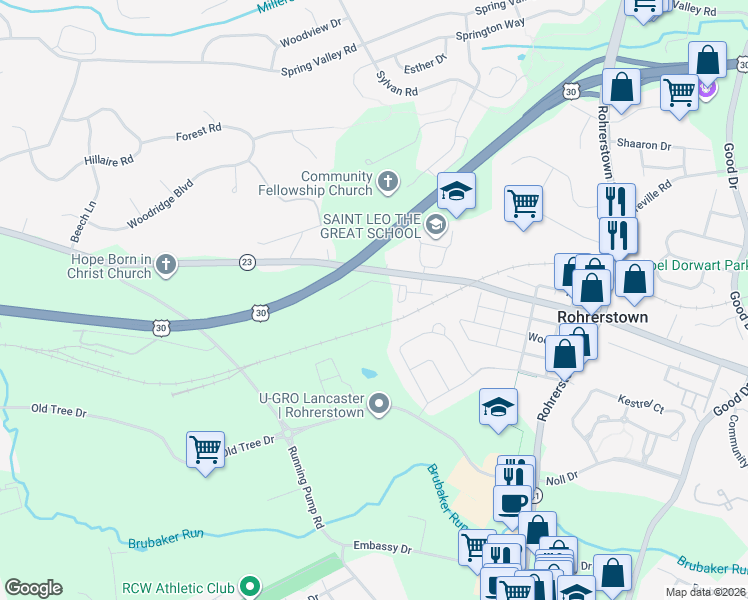 map of restaurants, bars, coffee shops, grocery stores, and more near 535 Red Maple Way in Lancaster