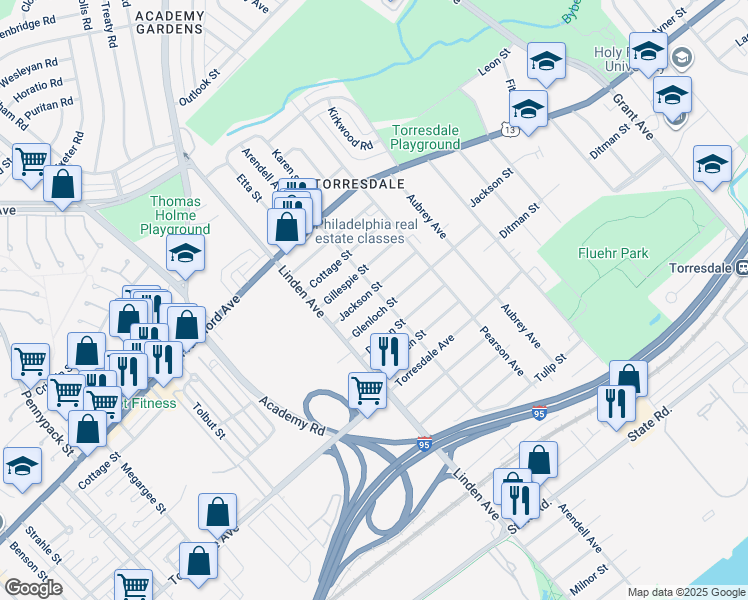 map of restaurants, bars, coffee shops, grocery stores, and more near 4504 Arendell Ave in Philadelphia