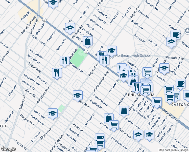 map of restaurants, bars, coffee shops, grocery stores, and more near 1114 Wellington Street in Philadelphia