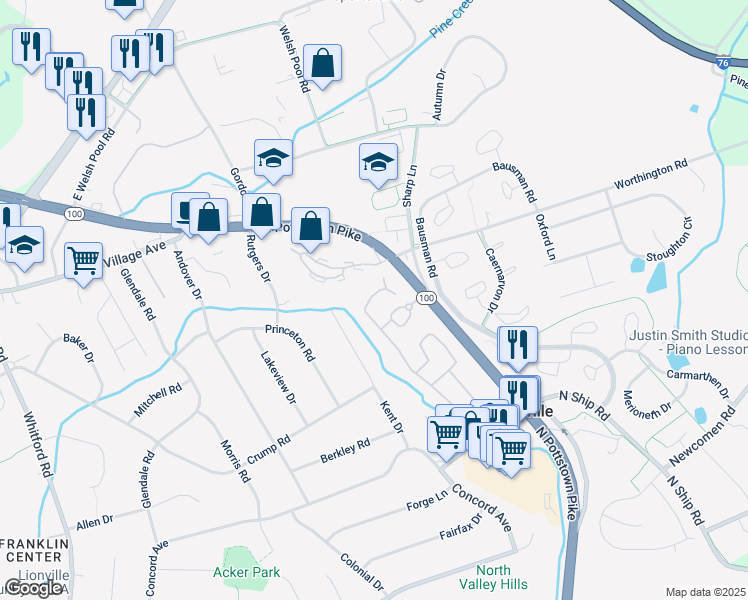 map of restaurants, bars, coffee shops, grocery stores, and more near 219 Heritage Lane in Exton