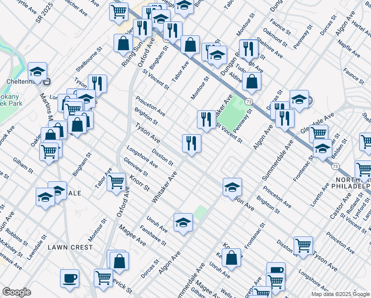 map of restaurants, bars, coffee shops, grocery stores, and more near 844 Brighton Street in Philadelphia
