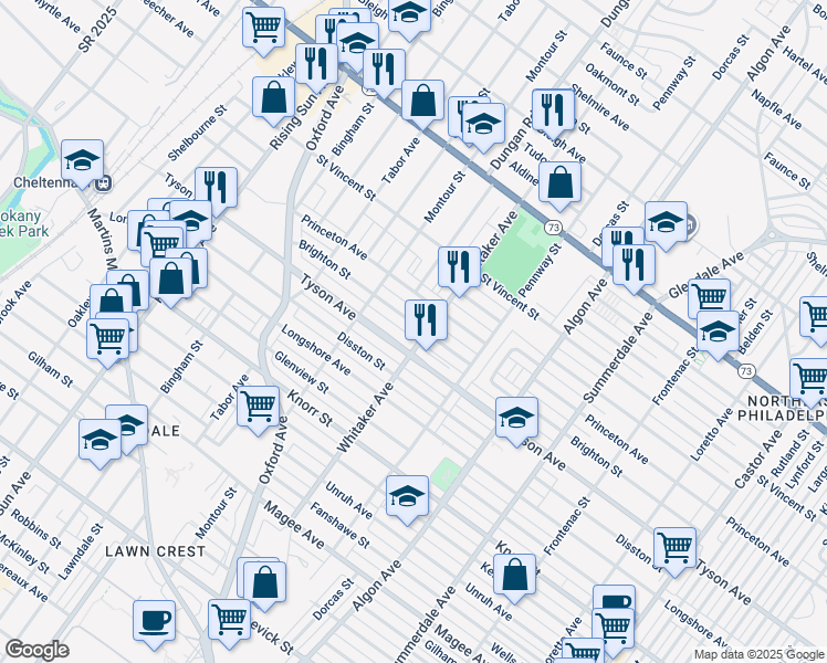 map of restaurants, bars, coffee shops, grocery stores, and more near 844 Brighton Street in Philadelphia