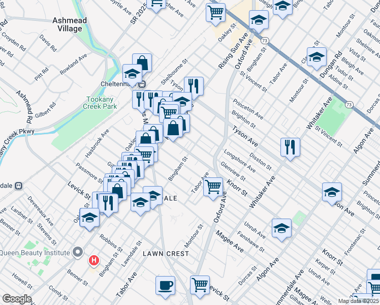 map of restaurants, bars, coffee shops, grocery stores, and more near 610 Knorr Street in Philadelphia