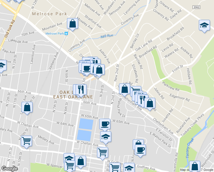 map of restaurants, bars, coffee shops, grocery stores, and more near 221 67th Avenue in Philadelphia