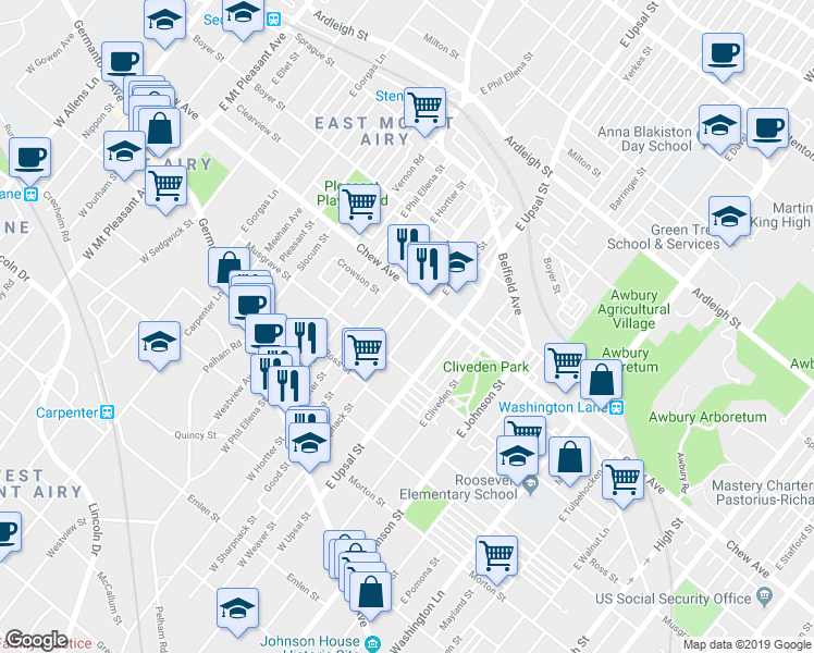 map of restaurants, bars, coffee shops, grocery stores, and more near 224 East Sharpnack Street in Philadelphia