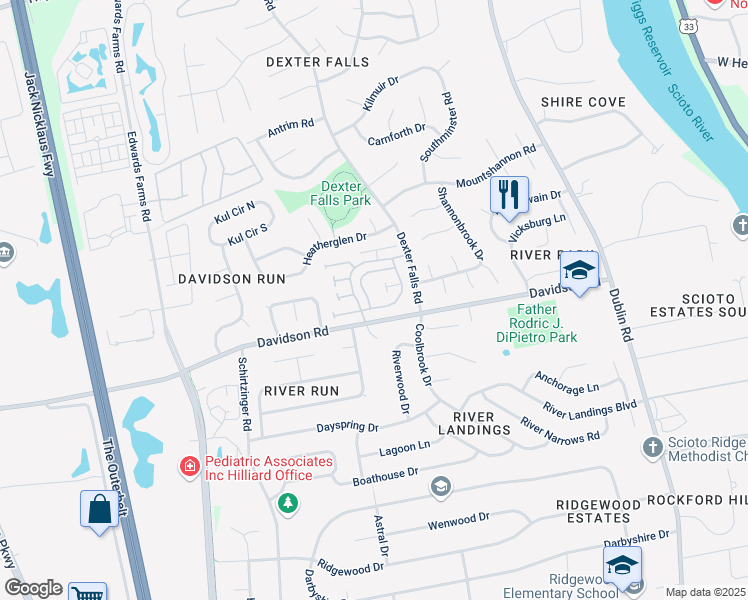 map of restaurants, bars, coffee shops, grocery stores, and more near 4872 Dublin Falls in Columbus