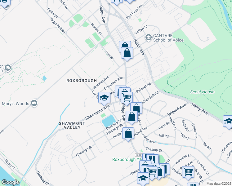 map of restaurants, bars, coffee shops, grocery stores, and more near 7807 Granville Road in Philadelphia