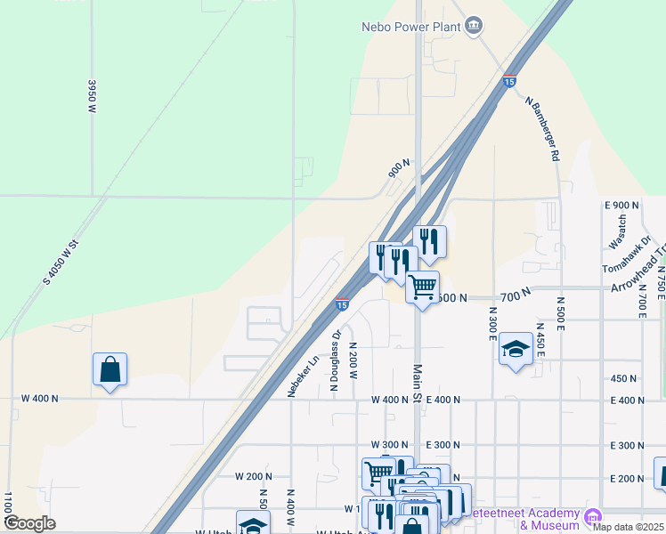 map of restaurants, bars, coffee shops, grocery stores, and more near 614 North 400 Wet in Payson