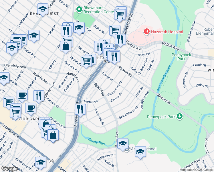 map of restaurants, bars, coffee shops, grocery stores, and more near 7808 Calvert Street in Philadelphia