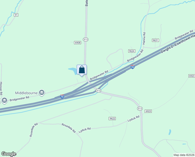 map of restaurants, bars, coffee shops, grocery stores, and more near 22071 Bridgewater Road in Quaker City